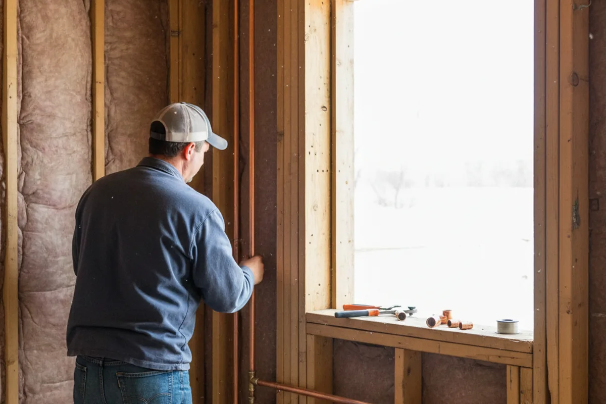 Licensed plumber running new copper supply lines in a Leola home
