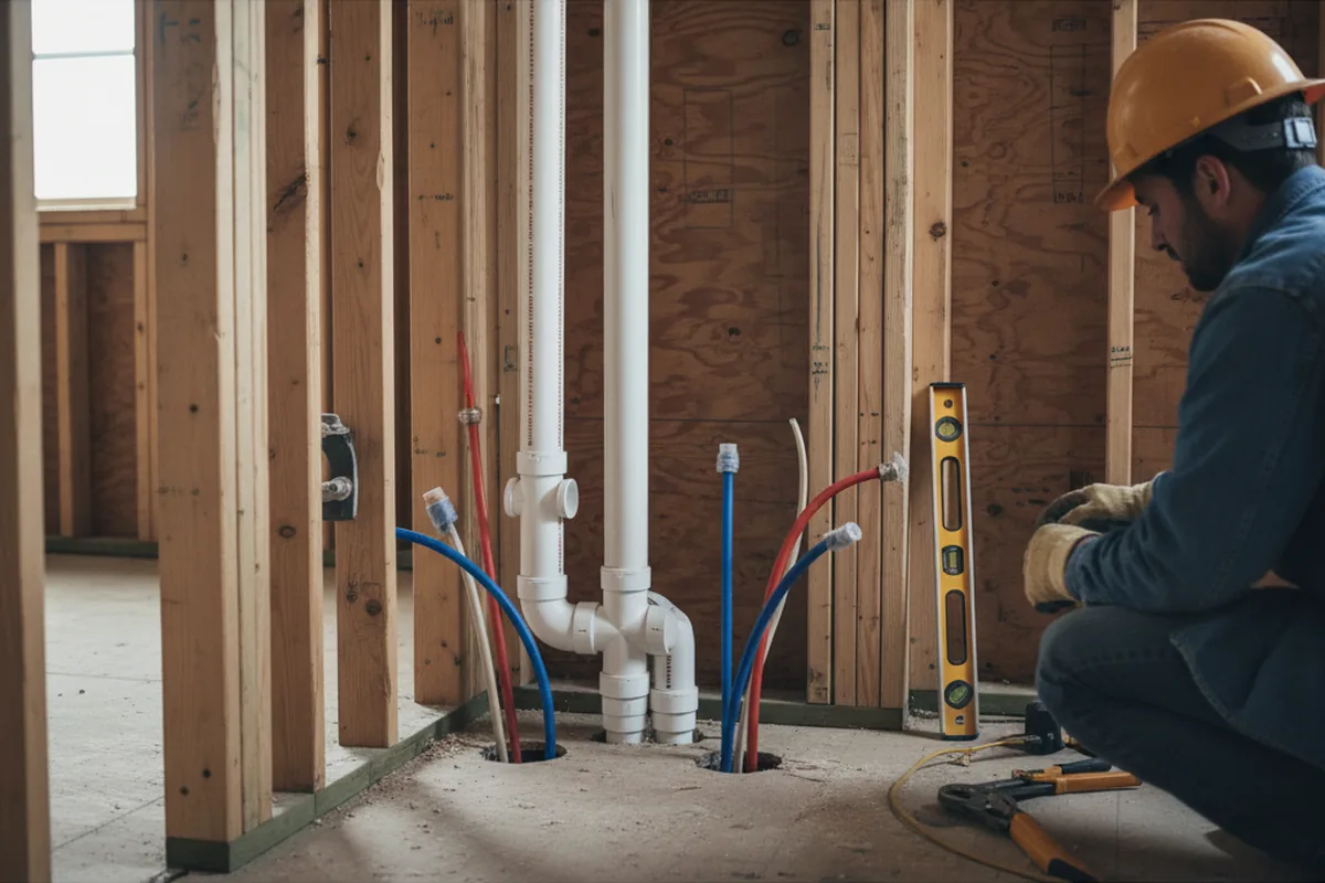 Drain and supply rough-in during Leak Detection in Leola